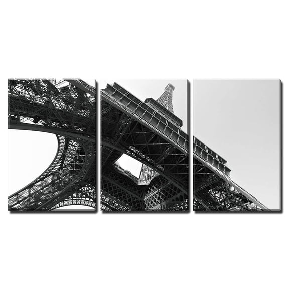wall26 - 3 Piece Canvas Wall Art - Eiffel Tower, Paris, France. Black and White Image - Modern Home Art Stretched and Framed Ready to Hang - 16"x24"x3 Panels