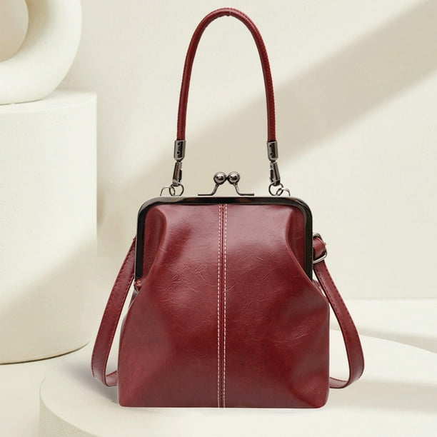 Shoulder Crossbody Bag | Soft PU Leather Texture | Vintage Spring Style Handbag | Versatile Carry Options | Compact 7.87"x7.48" | Brown, Wine | Lightweight 0.56lb | 1 Pack