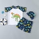 thumbnail image 2 of Odeerbi 1-10 Años Niños Traje de Baño de Entrenamiento Atlético de Tres Piezas Con Conjunto de Gorra de Baño Traje de Baño de Surf de Playa de Verano Ropa de Playa Linda de Dinosaurio, 2 of 3