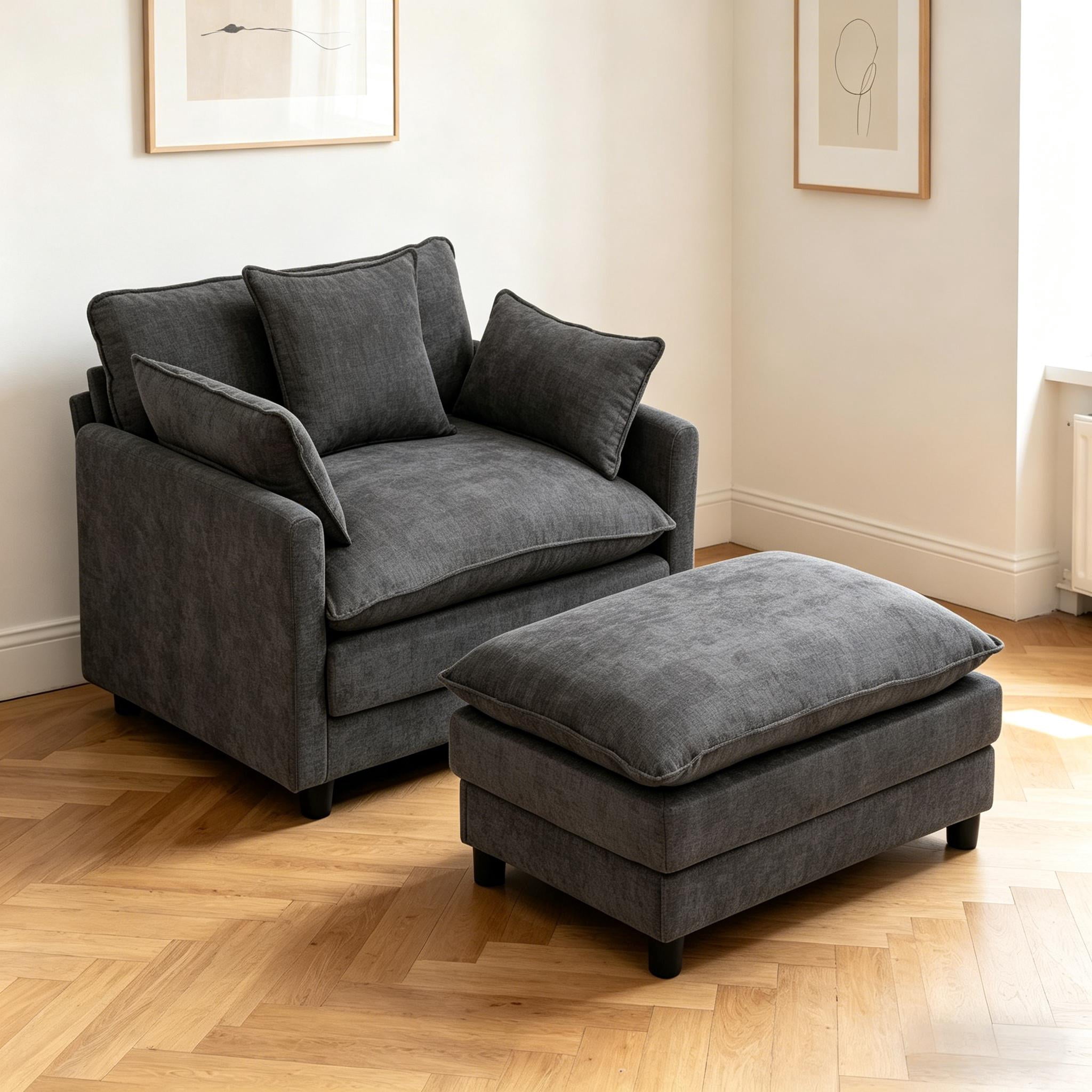 Howcool 39.4" Modern Chenille Accent Chair with Ottoman, Upholstered Club Armchair Reading Chair for Living Room Bedroom