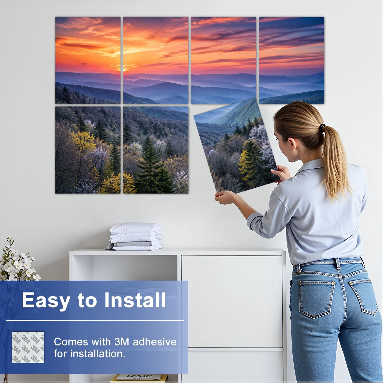 8 Pack Art Acoustic Panels Sound Absorbing Scenic Blue Ridge Parkway Appalachians Smoky Mountains Spring Decorative Soundproof Wall Panels Self Adhesive for Nursery Game Room Bedroom 48"x32"