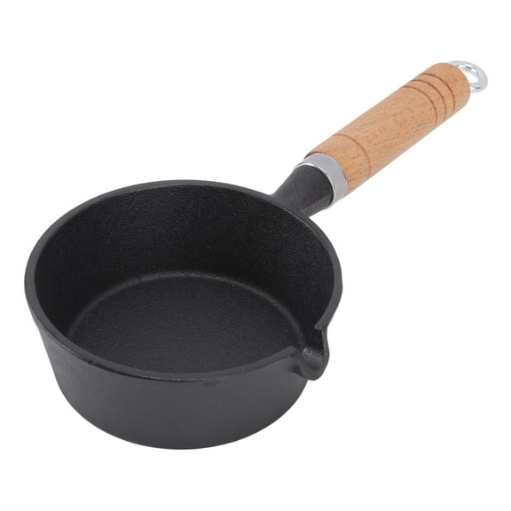 YAHHU Mini Cast Iron Skillet 5.1”x2.0” with Solid Wood Handle – Pre‑Seasoned, Fast‑Heating, Oil‑Free Cooking, Easy Clean, Durable