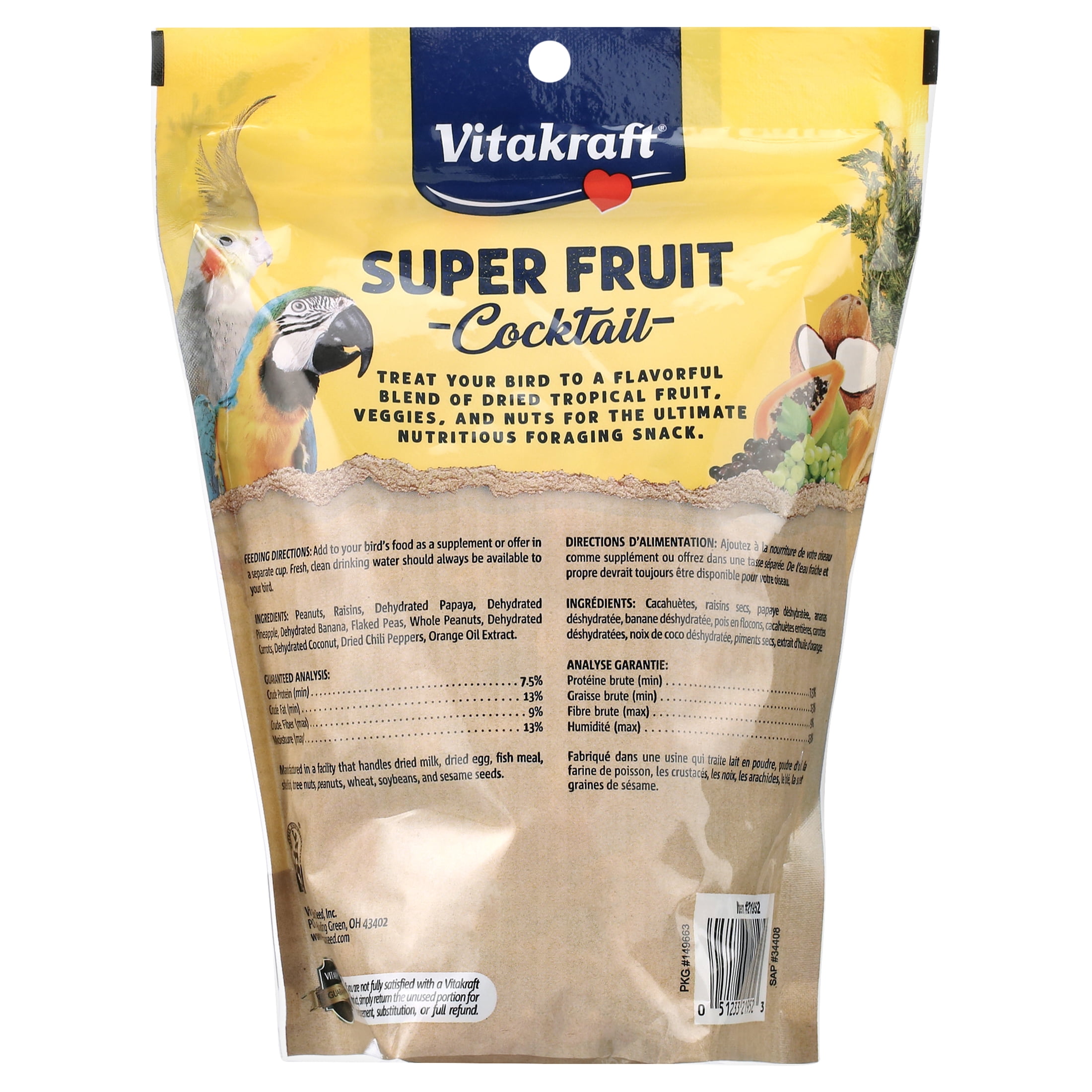 Vitakraft Fresh Super Fruit Cocktail - Tropical Parrot Fruit Blend - Parrot and Parakeet Treats