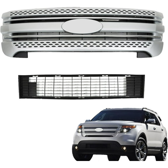 LABLT Front Grille Covers Insert Grill Upper and Lower Sliver Replacement for 2011-2015 Explorer