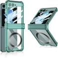 thumbnail image 2 of Built-in with Screen Protector Magnetic Case for Samsung Galaxy Z Flip 5 4 Compatible with Magsafe,Full Hinge Protection, Transparent Anti-Yellow Transparent Cover (Green,for Samsung Z Flip 5), 2 of 18