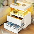 thumbnail image 4 of TOMNK White Nightstand with Charging Station, Bedside Table for Bedroom, LED Nightstand, Modern Night Stand with Drawers, White, 4 of 8