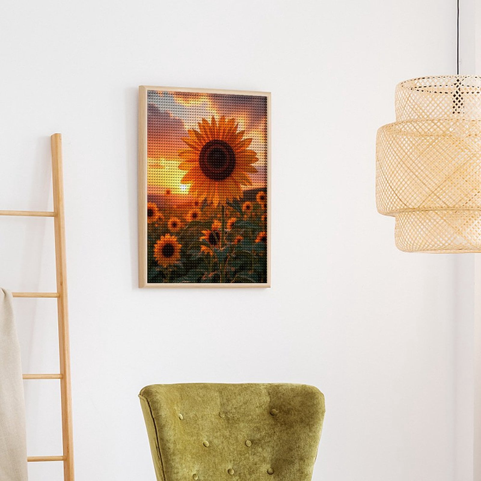 Diamond Art Kits for Adults, Sunset Sunflower Field Scene 5D Diamond Painting Kits for Adults Beginners, DIY Full Drill Diamond Painting, Gem Art and Crafts 12x16
