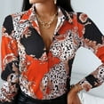 thumbnail image 4 of CEHVOM Chemises à Manches Longues pour Femmes, Boutonnées, Col en V, Graphique Floral, Couleur Contrastée, Blouses d'Automne, 4 of 7