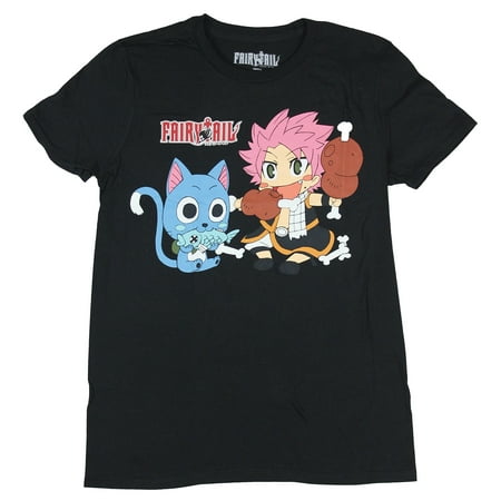 Fairy Tail Mens T-Shirt - Chibi Style Happy & Natsu Eating