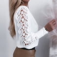 thumbnail image 6 of IROINNID Womens Long Sleeve V-Neck Shirts Autumn Home Solid Lace Patchwork Pullover Blouse T-shirt Tops,White, 6 of 9