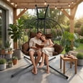 thumbnail image 7 of DTTRA 2-Person Double Hanging Egg Chair with Stand, Oversized Wicker Hammock Swing Loveseat with Plush Cushions and Headrests for Indoor Outdoor Patio Balcony Bedroom, Brown, 7 of 7