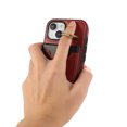 thumbnail image 7 of Wallet Back Case for iPhone 13 with Wrist Strap, Stylish Magnetic Card Holder Finger Ring Kickstand PU Leather Lanyard Shockproof Slim Phone Case Cover for iPhone 13, Red, 7 of 7