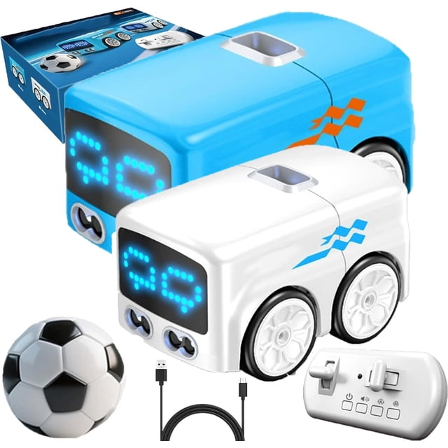 Magic Mini Rc Bus, 2026 New Intelligent Remote Control Gesture Sensing Car Vehicle for Adults, Automatic Avoidance Patrol Line Driving, Dynamic Expression Light Projection (2pcs W+B)