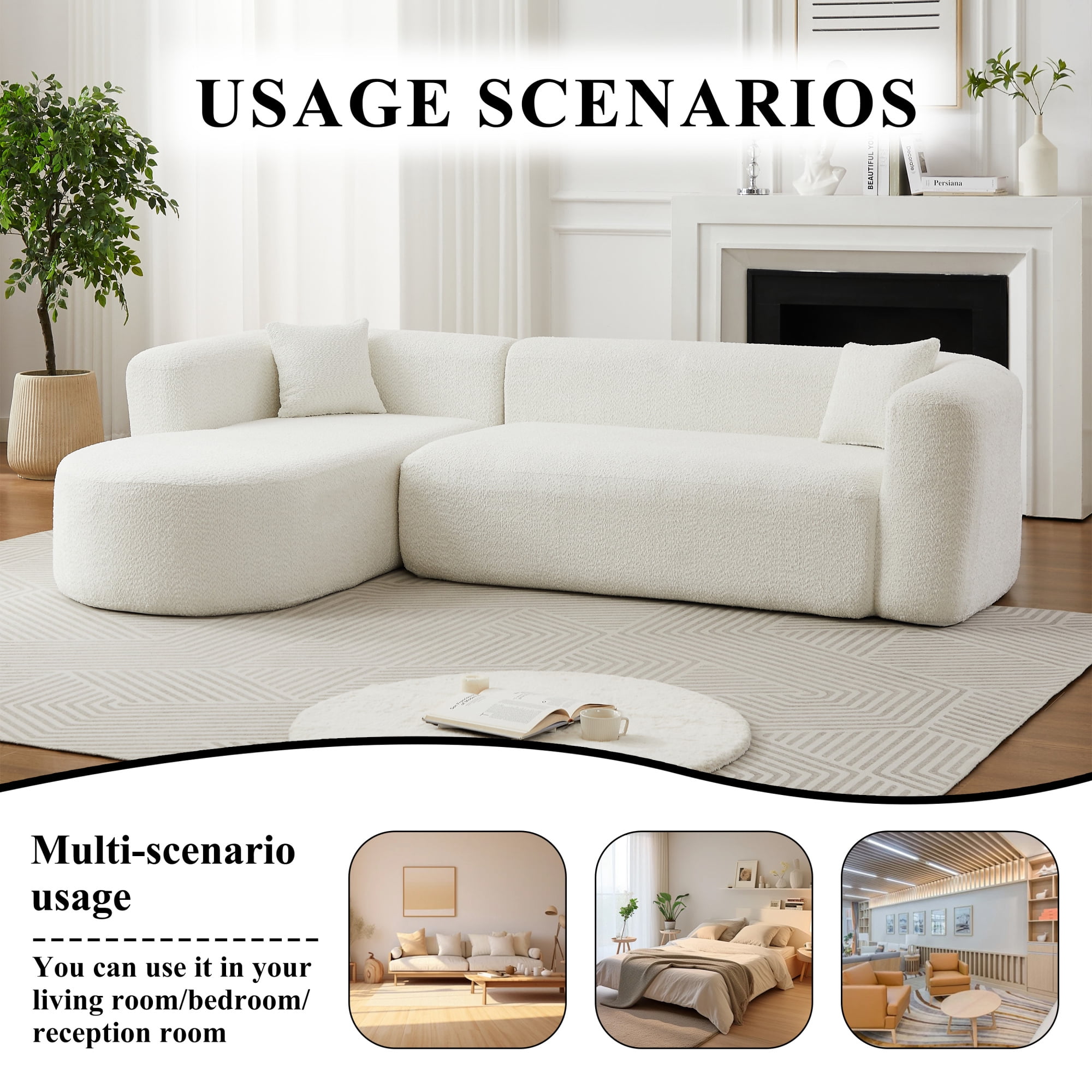 Leumius 109.4" Modern L-Shape Modular Sectional Sofa, Luxury Modern Curved Back Sofa with 2 Throw Pillows, Minimalist Boneless Cloud Couch Beige