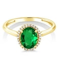 thumbnail image 2 of Gem Stone King 10K Yellow Gold Green Simulated Emerald and Diamond Engagement Ring for Women (1.00 Cttw, Oval 8X6MM), 2 of 6