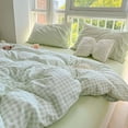 thumbnail image 4 of 3 Pieces Boho Light Green Plaid Bedding Set Grid Duvet Cover with Zipper Ties 100% Washed Microfiber Bedding Set Luxury Soft Breathable Durable,Full Size, 4 of 5