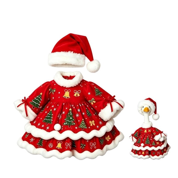 Christmas Porch Goose Outfit Fits 23 Inch Lawn Goose Statue,Red Geese Costume with Dress and Hat for Garden Yard Holiday Decor (Red, 23inch)