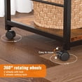 thumbnail image 3 of 3 Tier Printer Stand for Home Office Organization, Mobile Printer Cart with Wheels and 2 Hooks, Under Desk Shelf with Storage, for Living Room, Kitchen, Rustic Brown, 3 of 8