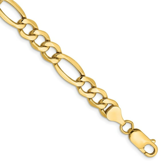 Real 14kt Yellow Gold 7.3mm Semi-Solid Figaro Chain Chain Bracelet; 8 inch; for Adults and Teens; for Women and Men