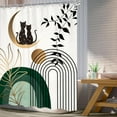 thumbnail image 3 of Mid Century Modern Shower Curtain 72Wx72L Inch Green Boho Abstract Black Cat Minimalist Sun Geometric Gold Leaf Shower Curtain Bathroom Set Aesthetic Bath Curtain Bathtub Accessories Home Decor, 3 of 6
