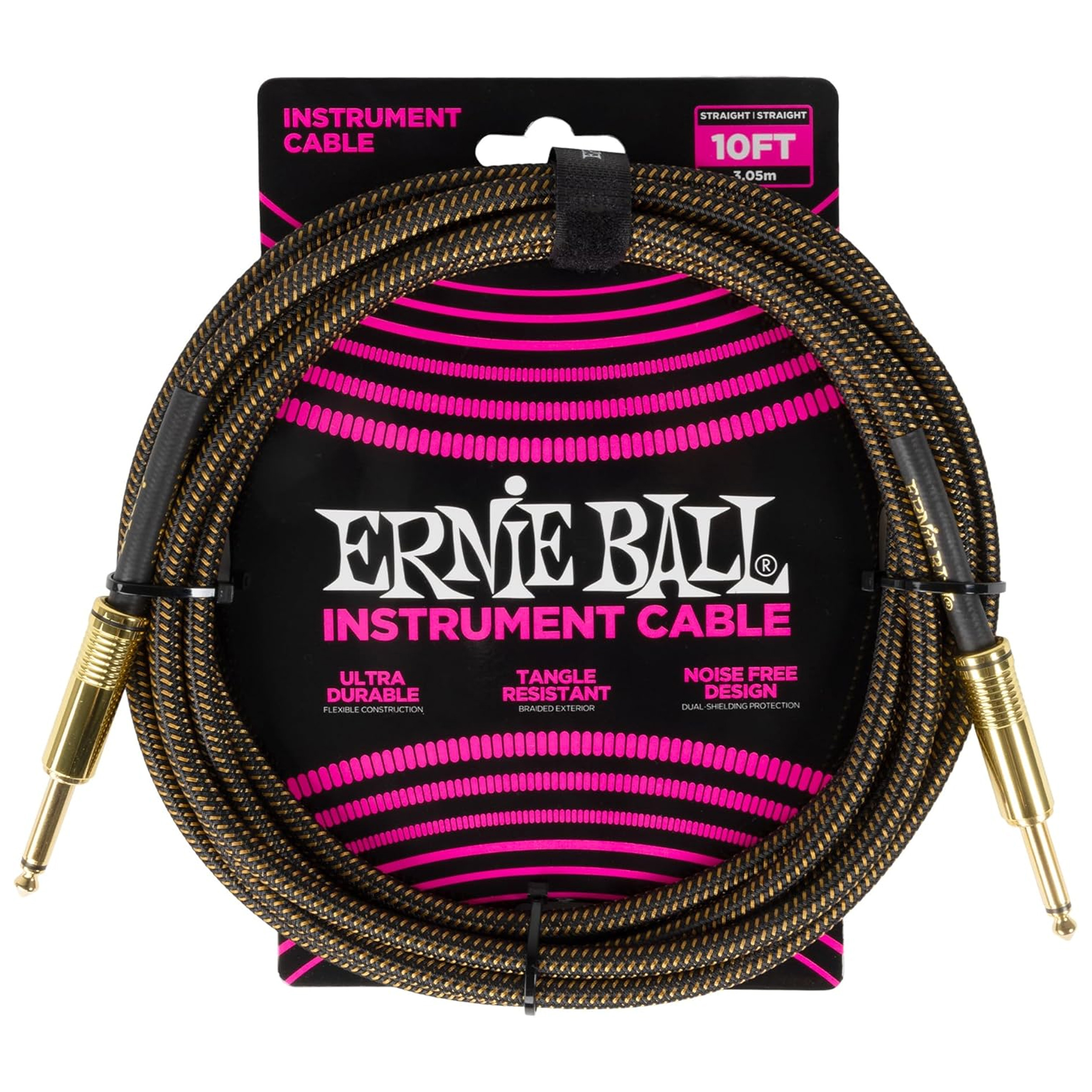 Ernie Ball Braided Instrument Cable Straight/Straight 10ft - Pay Dirt