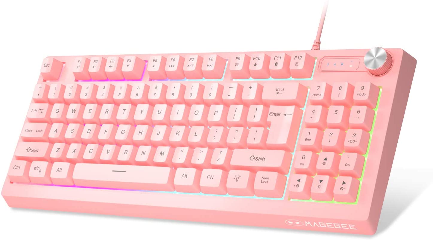 GT698 Pink Gaming Keyboard, 89 Keys TKL RGB LED Rainbow Backlit
