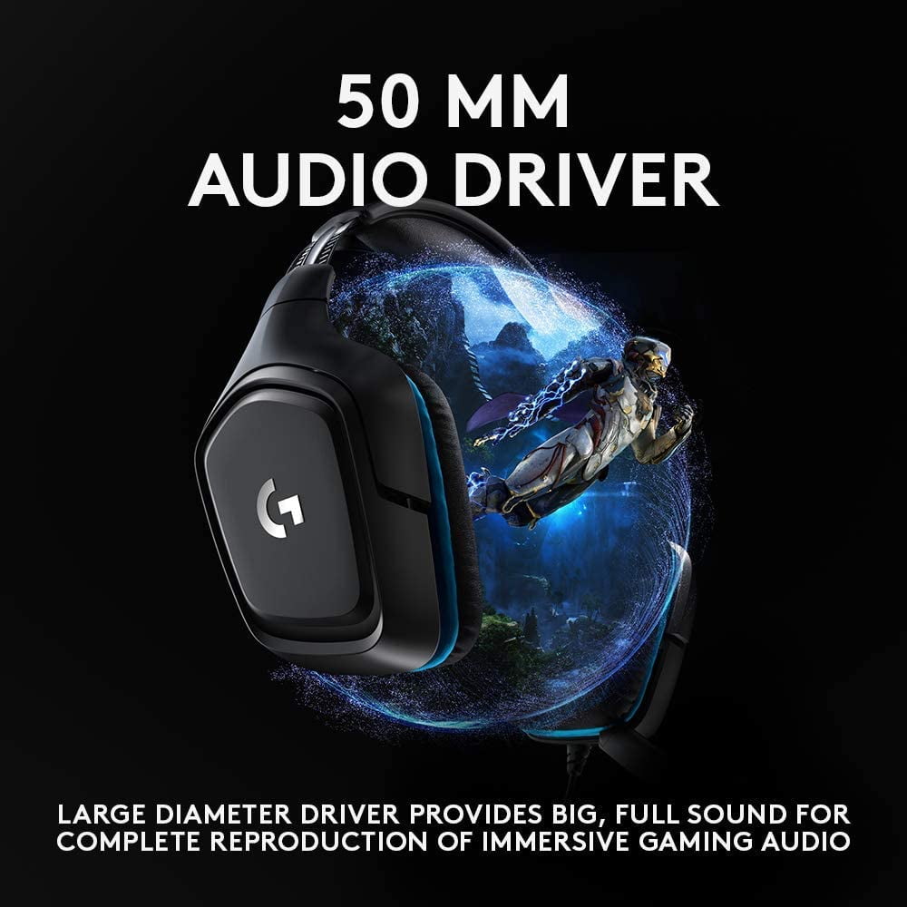 Logitech G432 DTS X 7.1 Channel Wired Surround Sound Gaming Headset with PC Mac PS4 PS5 Playstation 5 Xbox One Switch Connect via 3.5mm or USB Adapter Leatherette Black Blue
