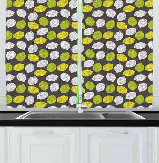 Lemons Curtains 2 Panels Set Neatly Scribbled Lemon Fruits On