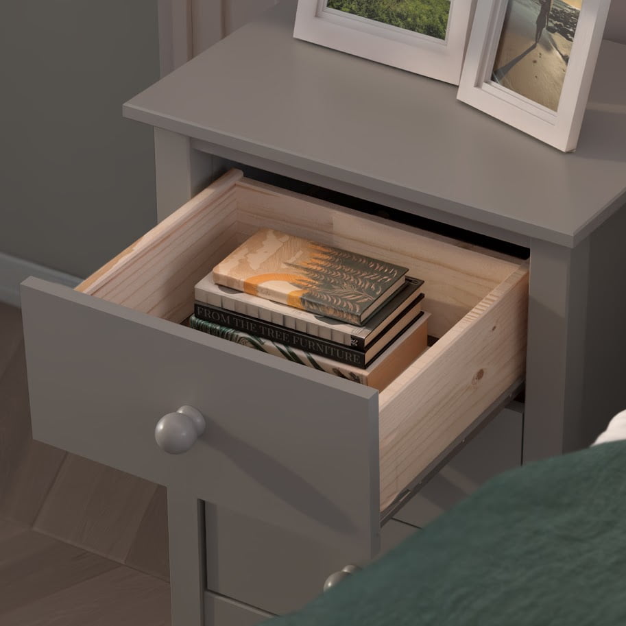 From the Tree Furniture Dorm Room Nightstand with Three Storage Drawers, Solid Pine Wood, Grey
