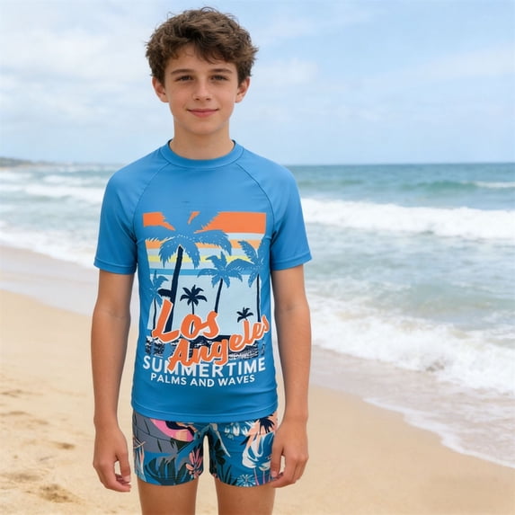 Shadoumai Boys Swimwear Swim Trunks And Rash Guard UPF 50 Sun For Swimming Pool Beach Surfing