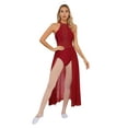 thumbnail image 2 of IEFIEL Womens Sleeveless Lyrical Dance Dress Illusion Deep V-neck Mesh Split Maxi Dress Flowy Modern Dance Leotard Burgundy XXL, 2 of 7