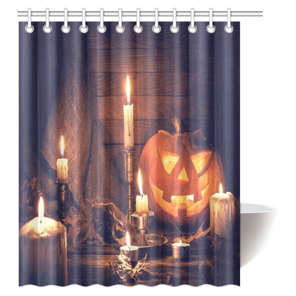 Mypop Pumpkin Around Burning Candles On Wooden Shower Curtain Mypop Pumpkin Around Burning Candles On Wooden Shower Curtain Bathroom Decor With Hooks 60 X 72 Inches Com