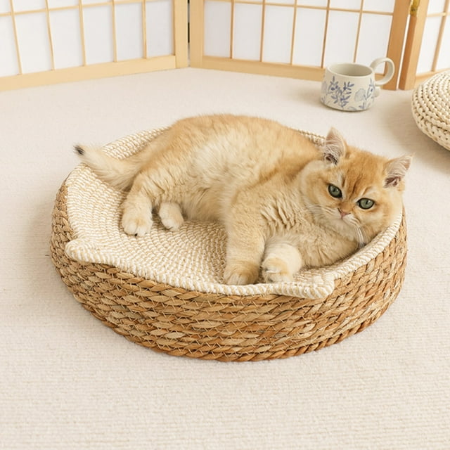Binmer Breathable Rattan Pet Bed Round Shaped Dog Mat For Pet Cozy Sleeping Cushion Deep Pet Supply For Relaxation