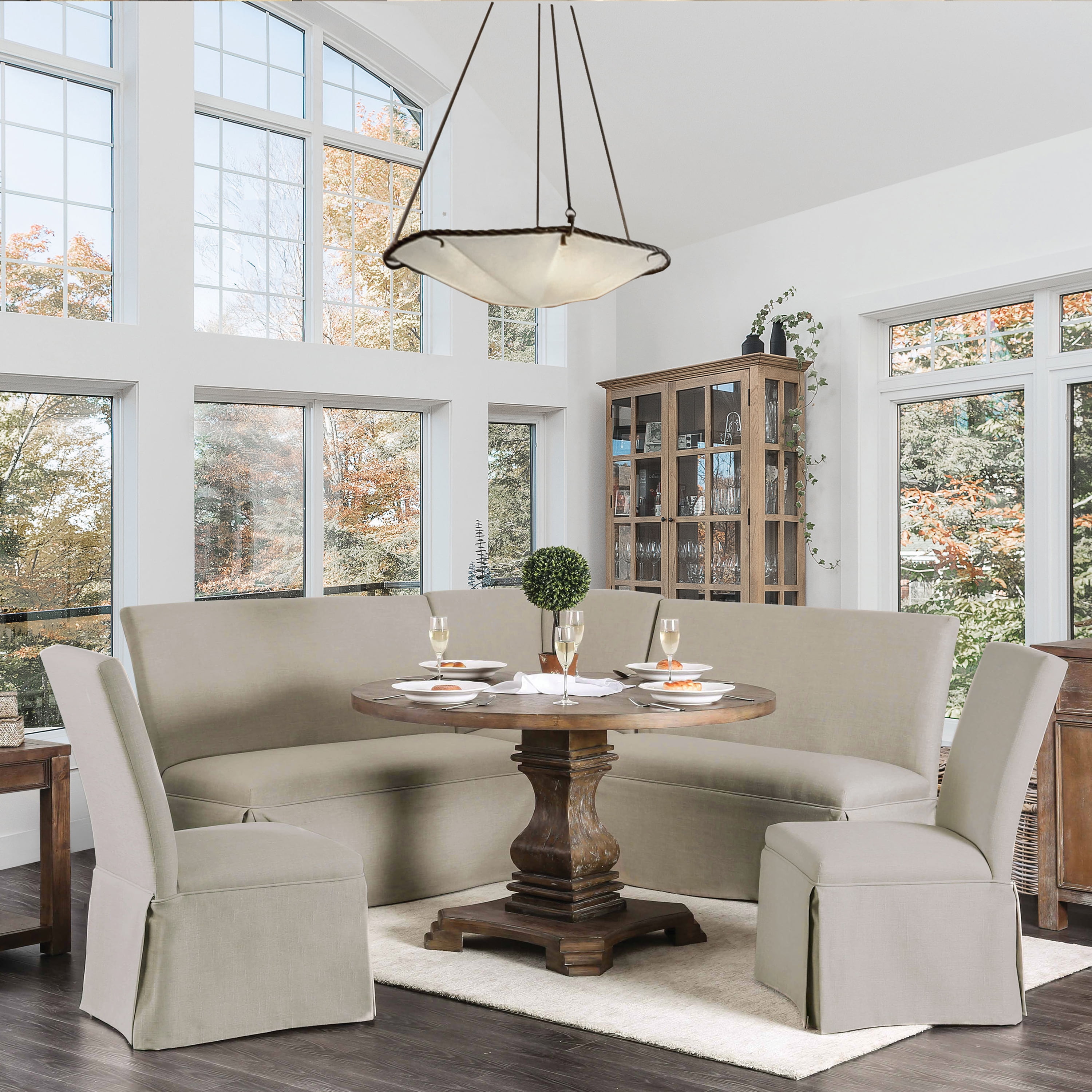 Furniture of America Anton Traditional Pedestal Dining Table, Rustic Oak