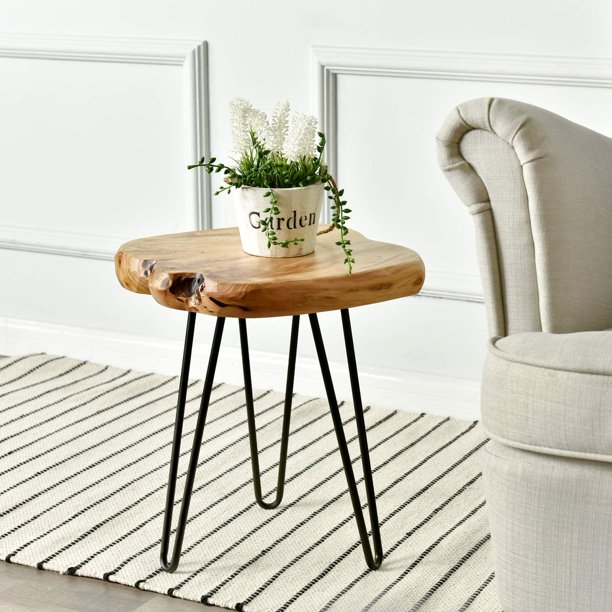 WELLAND Live Edge Side Table with Hairpin Legs, Natural Edge Side Table