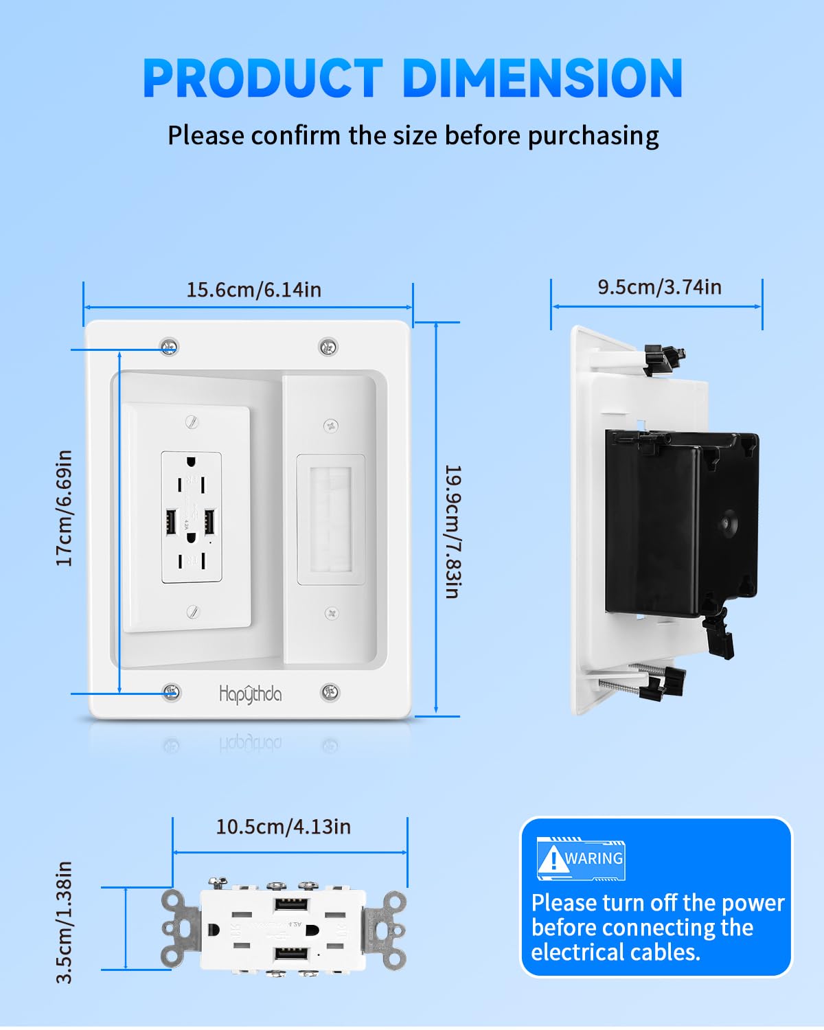 Recessed Outlet with 2 AC & 2 USB, in Wall Cable Management Kit for TV, TV Cable Hider Wall Kit, Wall Cable Management for Low Voltage, TV Cord Hider for Wall Mounted TV