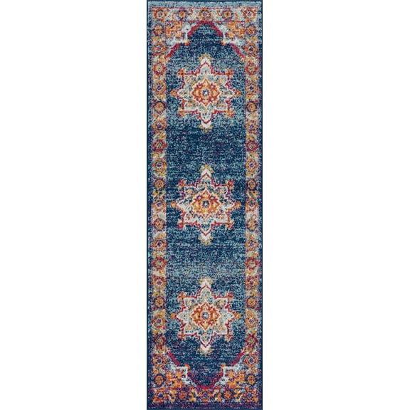 Tayse Diamond Area Rug DIA1900 Traditional Blue Bulbs Vines 2' 2" x 7' 3" Rectangle