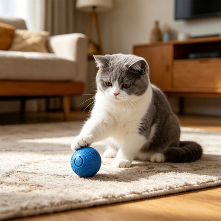 Byujiro Automatic Rolling Interactive Cat Ball Toy Smart USB Rechargeable Self-moving Pet Play Ball with LED Glow Light Obstacle Auto-change Direction Design