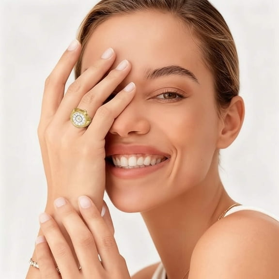 Gold Stainless Steel Quartz Ring Watch.