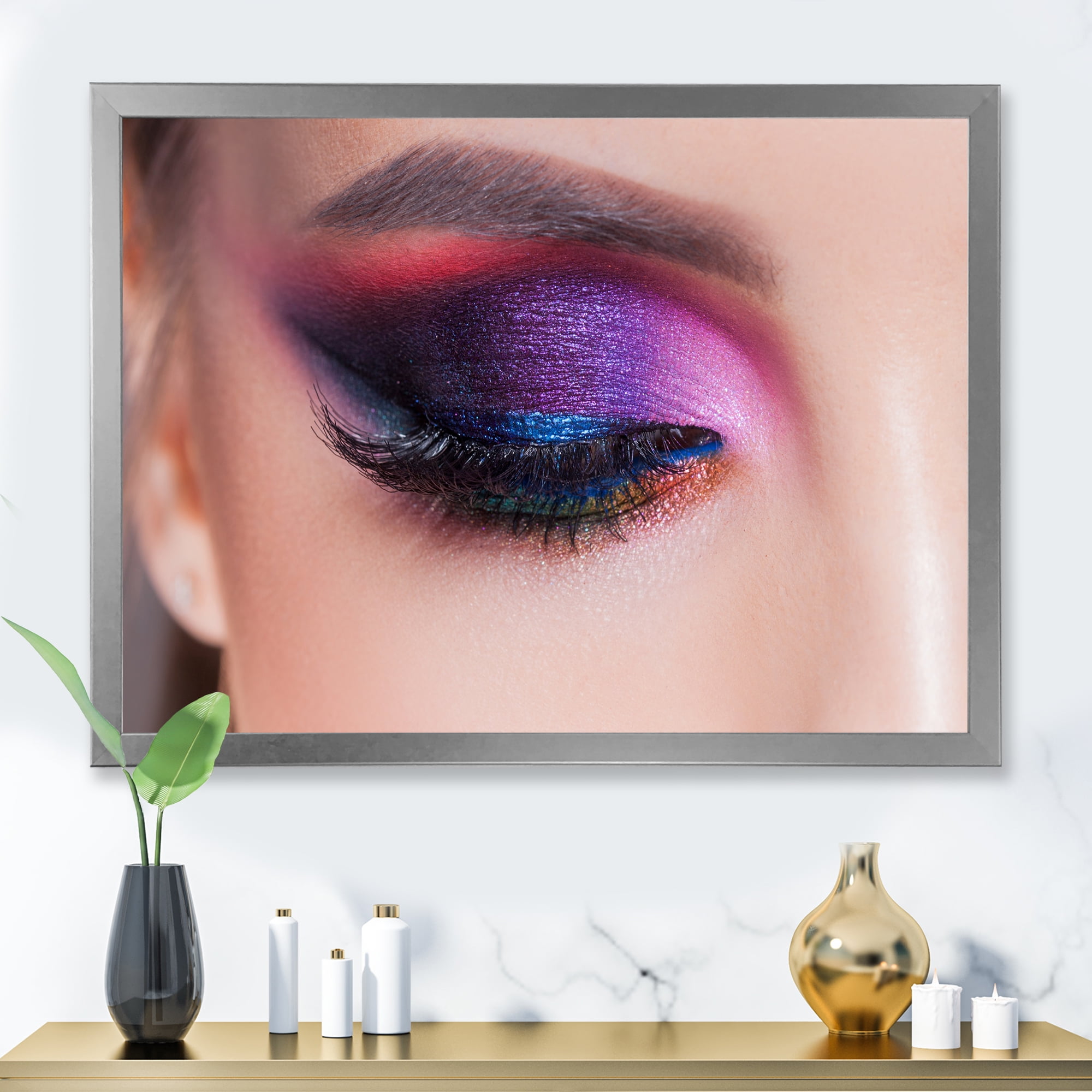 Designart 'Bright Eye Makeup In Luxurious Blue And Pink Shades' Modern Framed Art Print