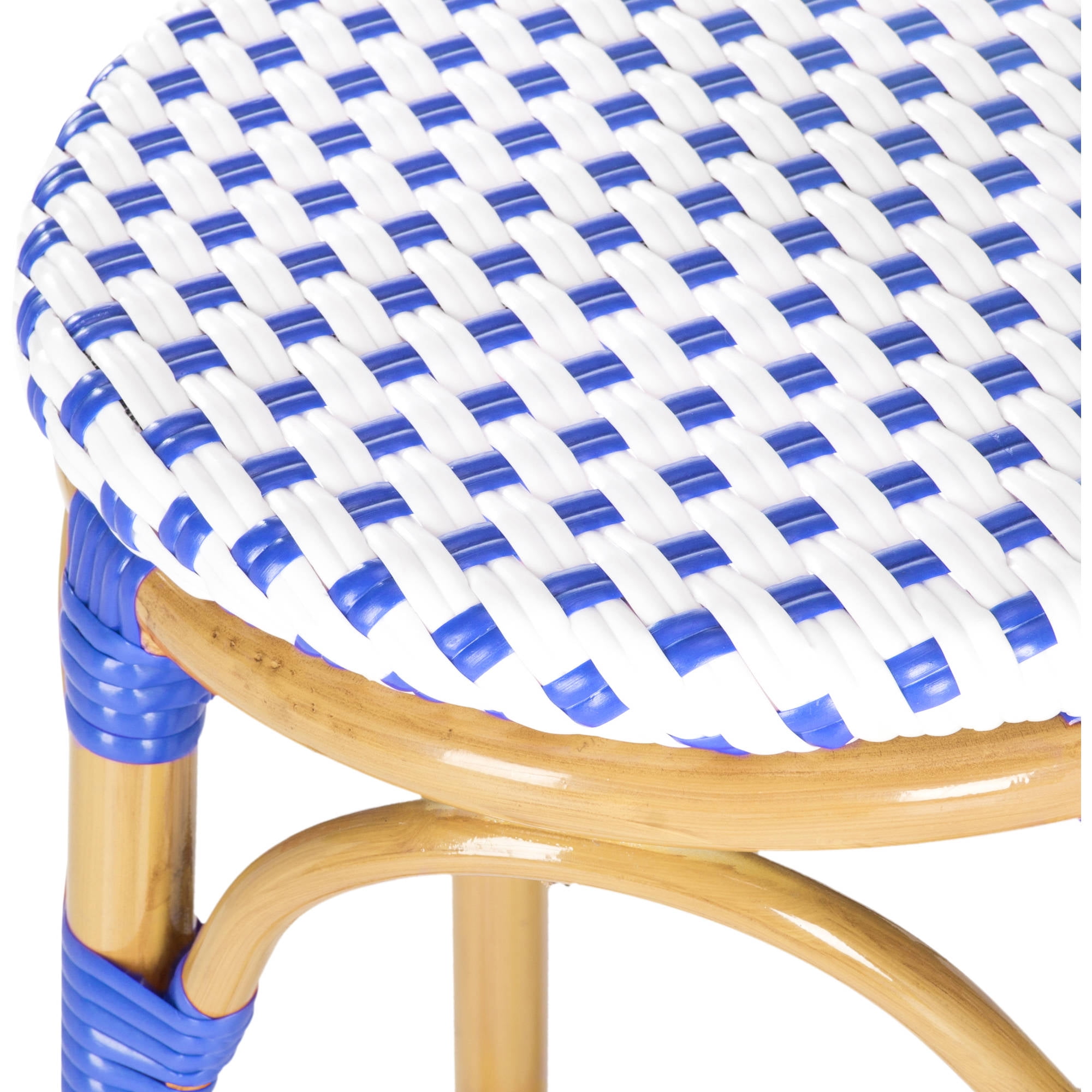 SAFAVIEH Kipnuk Outdoor Patio Rattan Bar Stool, Blue/White