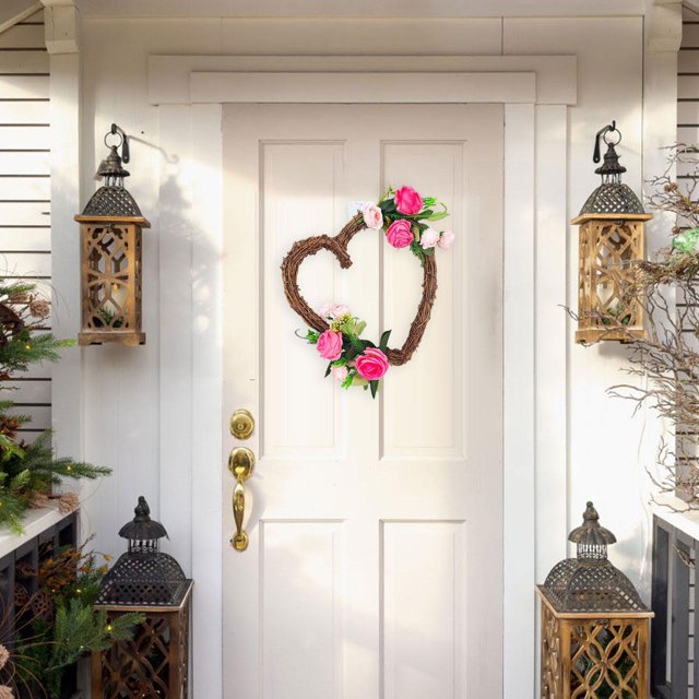 Corona de corazón de 11,81 pulgadas, corona del Día de San Valentín de 11,81 ", flores artificiales decorativas para colgar en la pared, decoración de