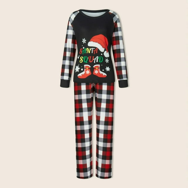 Ensemble de Pyjama 2 Pcs Confortable à Lettres/père Noël Imprimé Tenue d'Intérieur (Noir P Hommes)