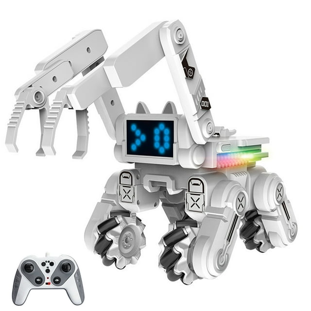 yeacher Interactive 2.4G Wireless RC Robot Toy with Story Mode, LED Lights, Music, and USB Rechargeable Battery for Kids - White ABS Plastic Design