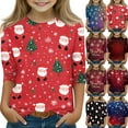 thumbnail image 5 of Grblisyd Girls Blouse Kids 10-12 Years 3/4 Sleeve Christmas Shirts Snowflake Santa Graphic Cute Preppy T Shirts Graphic Shirts for Teen Girls Deep Red 160, 5 of 5