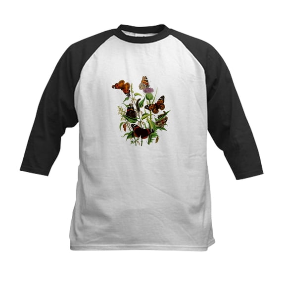 CafePress - BUTTERFLIES & PURPLE THISTLE Kids Baseball Jersey - Kids Cotton Baseball Jersey, 3/4 Sleeve Shirt