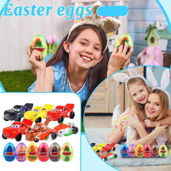 6 PCS Easter Eggs Filled with Car for Boy - Vehicle Toys for Easter Egg Hunts, Basket Stuffers, Party Favors, Egg Fillers & Classroom Prizes