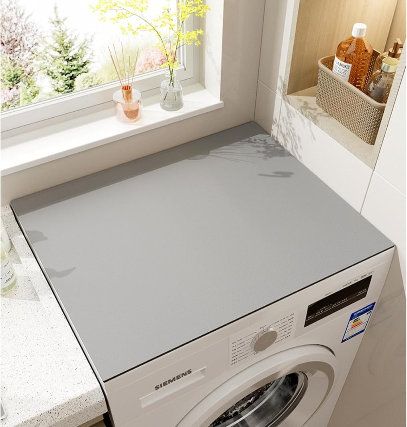 24"x24" Washer Dryer Cover - Non-Slip Washing Machine Top Mat, Cut-to-Fit Laundry Machine Protector for Kitchen/Home, Absorbent Quick-Dry Pad (Blue, 24''x24'')