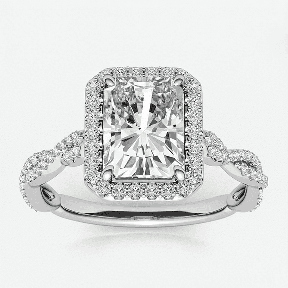 Auory Elegant 3 Carat - Radiant Cut Moissanite - Twisted Band - Halo Engagement Ring - 18K White Gold over Silver