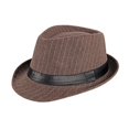 thumbnail image 2 of harmtty Jazz Cap Wide Brim Classic Autumn Winter Stripe Design Fedora Hat for Daily Wear,Coffee, 2 of 8